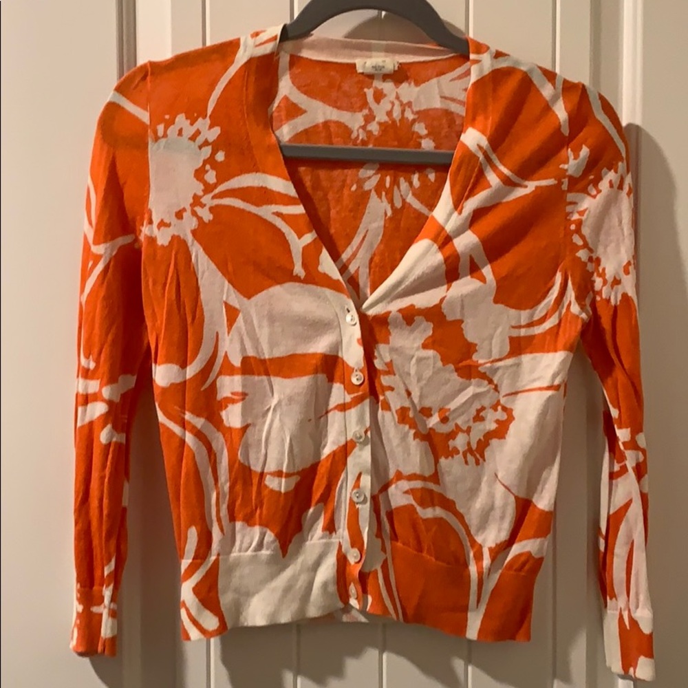 JCrew orange and white floral cardigan